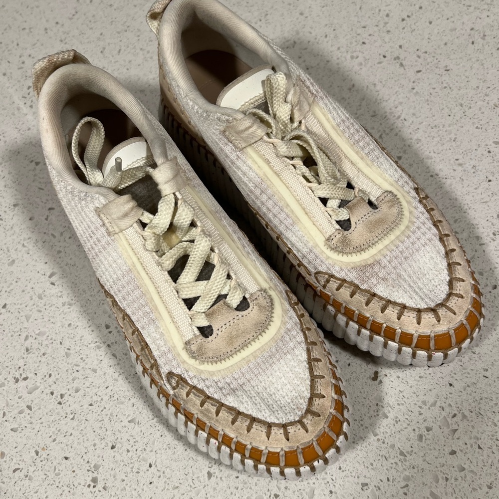Chloe Cream and Tan Woven Sneakers